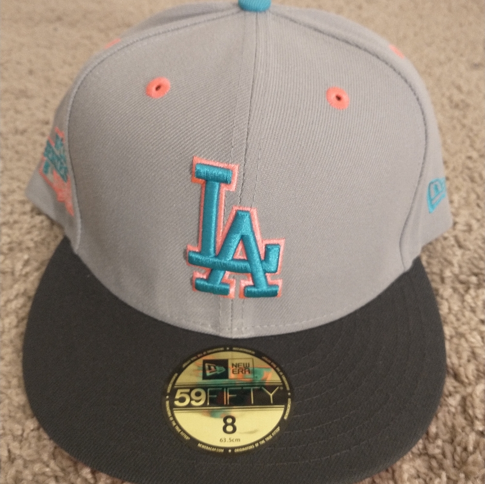 New Era 59Fifty Los Angeles Dodgers MLB Hat size:8 color:Gray/Black/AquaBlue